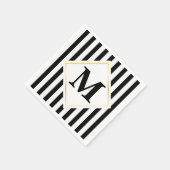 Zwart-wit Strepen Wit Goud Monogram Servetten (Hoek)