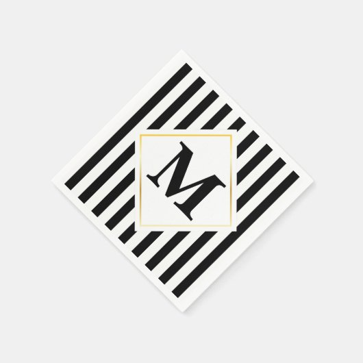 Zwart-wit Strepen Wit Goud Monogram Servetten (Hoek)