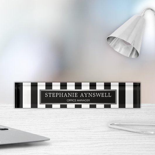 Zwart wit strepen zilver gepersonaliseerd naambordje