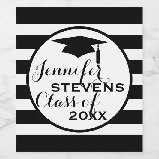 Zwart Wit Strepen Zwart Pet - Afstuderen Wijn Etiket (Enkel label)