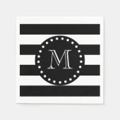 Zwart-wit strepenpatroon, Zwart monogram Servet (Voorkant)