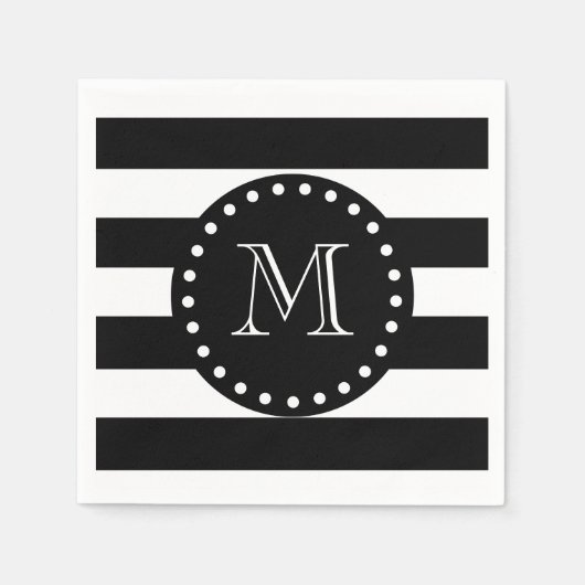 Zwart-wit strepenpatroon, Zwart monogram Servet (Voorkant)