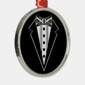 Zwart-wit strikdas met smoking metalen ornament (Rechts)