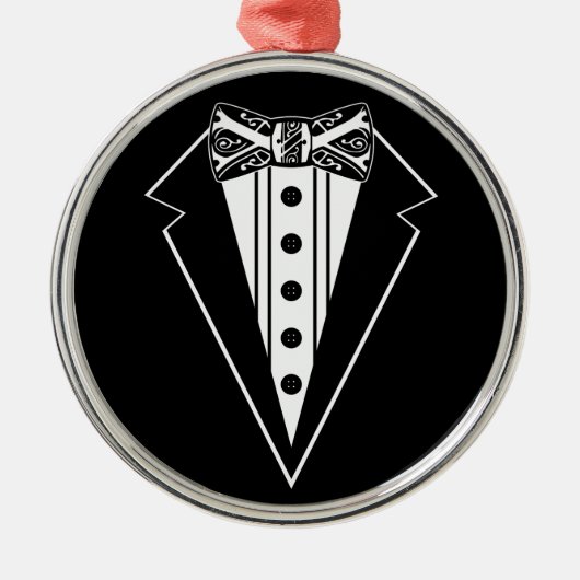 Zwart-wit strikdas met smoking metalen ornament (Voorkant)