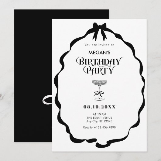 Zwart-wit strikje lint Verjaardagsfeest Kaart (Voorkant / Achterkant)