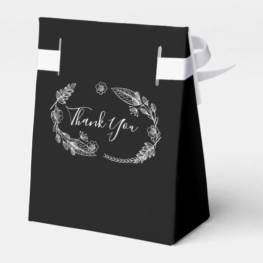 Zwart-wit String Lights Bloemen bruiloft Bedankdoosjes (Achterkant)