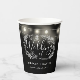 Zwart-wit String Lights Bloemen bruiloft Papieren Bekers