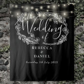 Zwart-wit String Lights Bruiloft Achtergrond Wandkleed