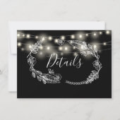 Zwart-wit String Lights Bruiloft Details Kaart (Voorkant)