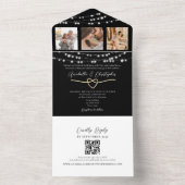 Zwart-wit String Lights Bruiloft QR Code All In One Uitnodiging (Binnen)