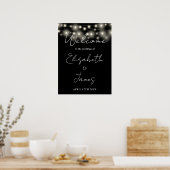 Zwart-wit String Lights Bruiloft Welkomstbord Poster (Keuken)