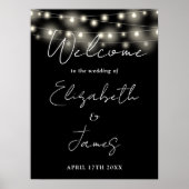 Zwart-wit String Lights Bruiloft Welkomstbord Poster (Voorkant)