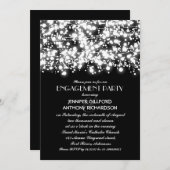 Zwart-wit String Lights Engagement Party Kaart (Voorkant / Achterkant)