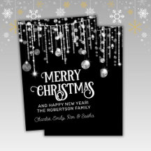 Zwart Wit String Lights Kerst Vakantie Kaart