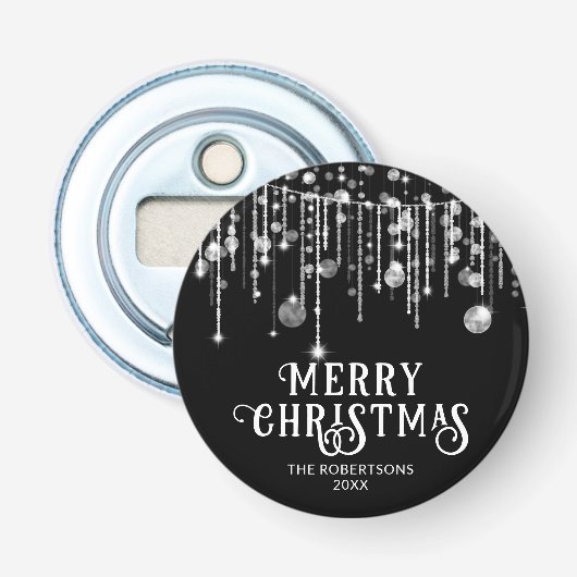 Zwart-wit String Lights Kerstfeest Button Flesopener (Voorkant)