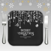 Zwart-wit String Lights Kerstfeest Papieren Bordje