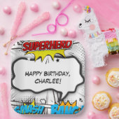 Zwart & Wit Stripboek Superheld Verjaardagsfeest Papieren Bordje (Feest)