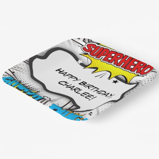 Zwart & Wit Stripboek Superheld Verjaardagsfeest Papieren Bordje (Gebogen)