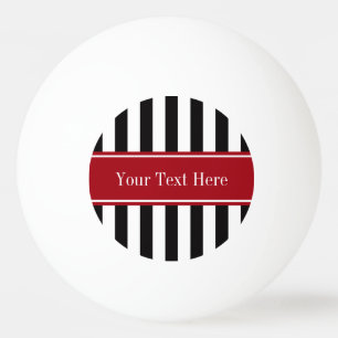 Zwart wit Stripe Cranberry Red Name Monogram Pingpongbal