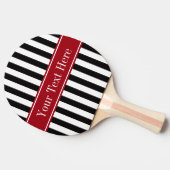 Zwart wit Stripe Cranberry Red Name Monogram Tafeltennisbatje (Zijkant)