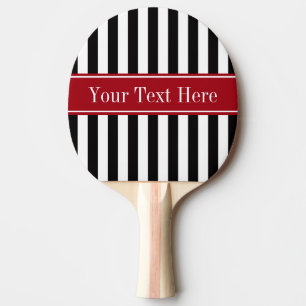 Zwart wit Stripe Cranberry Red Name Monogram Tafeltennisbatje