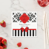 Zwart wit Stripe Damask Red Ribbon Servet (Insitu)