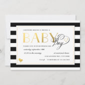 Zwart-wit Stripe Faux Gold Boy Baby shower Kaart (Voorkant)