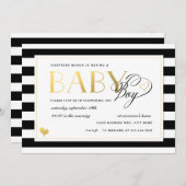 Zwart-wit Stripe Faux Gold Boy Baby shower Kaart (Voorkant / Achterkant)