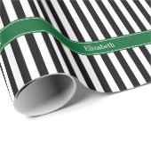 Zwart wit Stripe Forest Ribbon Name Monogram Cadeaupapier (Rol Hoek)