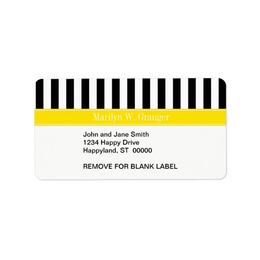 Zwart wit Stripe Gele Naam Monogram Etiket (Voorkant)