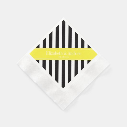 Zwart wit Stripe Gele Naam Monogram Servetten (Hoek)