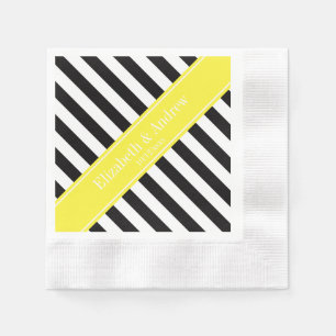 Zwart wit Stripe Gele Naam Monogram Servetten