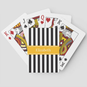 Zwart wit Stripe Goldenrob Naam Monogram Pokerkaarten