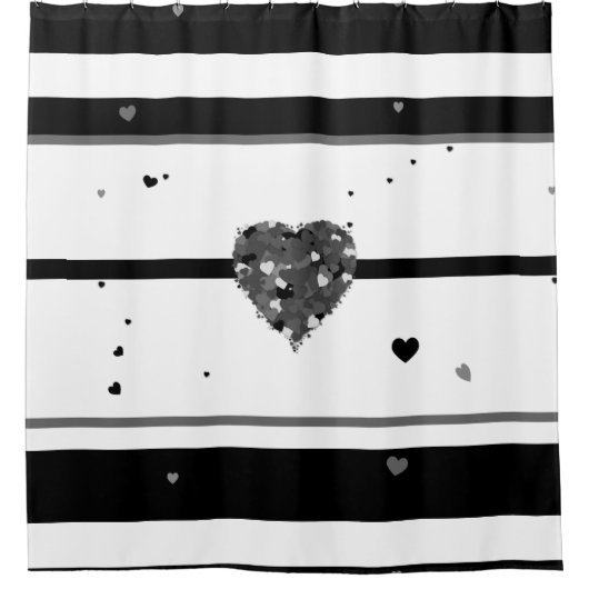 Zwart-wit Stripe Heart Design Douchegordijn (Voorkant)