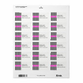 Zwart wit Stripe Hot Pink Ribbon Naam Monogram Etiket (Full Sheet)
