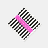 Zwart wit Stripe Hot Pink Ribbon Naam Monogram Servetten (Hoek)
