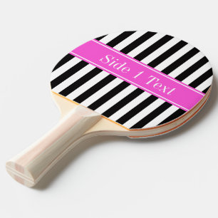 Zwart wit Stripe Hot Pink Ribbon Naam Monogram Tafeltennisbatje