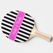 Zwart wit Stripe Hot Pink Ribbon Naam Monogram Tafeltennisbatje (Zijkant)