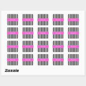 Zwart wit Stripe Hot Pink Ribbon Naam Monogram Vierkante Sticker (Vel)