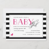 Zwart-wit Stripe Hot-roze Baby shower Kaart (Voorkant)