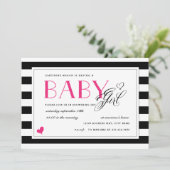 Zwart-wit Stripe Hot-roze Baby shower Kaart (Staand voorkant)