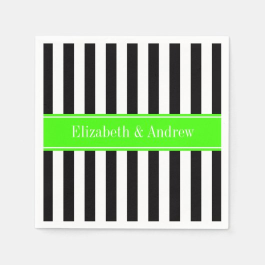 Zwart wit Stripe Limoen Ribbon Naam Monogram Servetten (Voorkant)