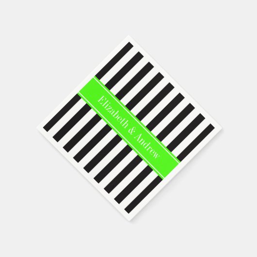 Zwart wit Stripe Limoen Ribbon Naam Monogram Servetten (Hoek)