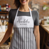 Zwart-wit Stripe Modern Script Gepersonaliseerd Schort