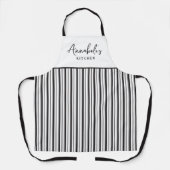 Zwart-wit Stripe Modern Script Gepersonaliseerd Schort (Voorkant)