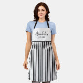 Zwart-wit Stripe Modern Script Gepersonaliseerd Schort (Gedragen)