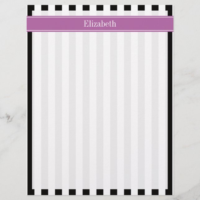 Zwart wit Stripe Orchid Ribbon Naam Monogram (Voorkant)