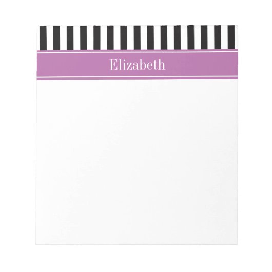 Zwart wit Stripe Orchid Ribbon Naam Monogram Notitieblok (Voorkant)