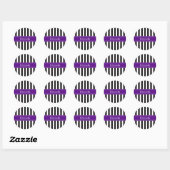 Zwart wit Stripe Paarse Ribbon Naam Monogram Ronde Sticker (Vel)