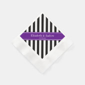 Zwart wit Stripe Paarse Ribbon Naam Monogram Servetten (Hoek)